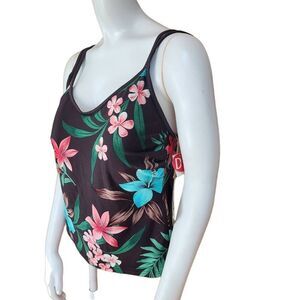 NWT Jamaica Bay Tropical Nights Brown Floral Tankini Top (14D)